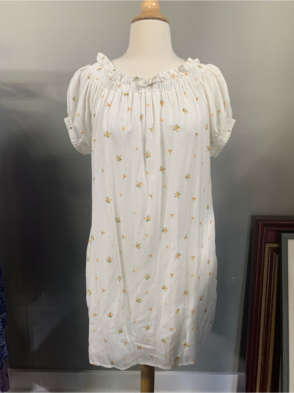 Pietro Brunelli White Dress with Yellow & Green Floral Print